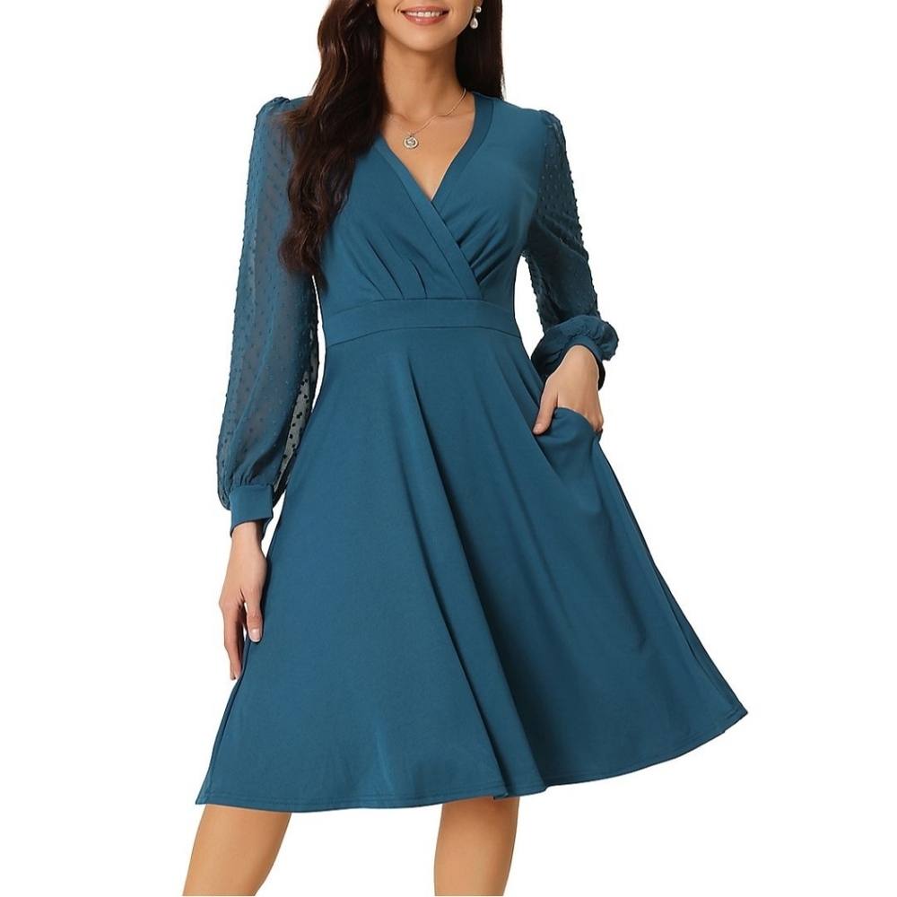Seta T Swiss dot sleeve midi wrap front swing dress NWT sz. L